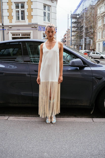 ML Tassel Lyocell-blend Fringe Slip Midi Dress