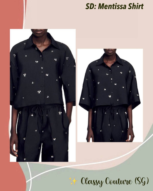 SD Mentissa Silk-blend Rhinestone Embellished Cropped Shirt