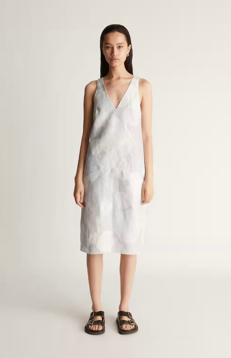 LM Avery Linen-Viscose Midi Dress in Ice