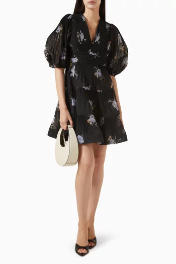 Black Iris Floral Pleated Mini | Midi Dress