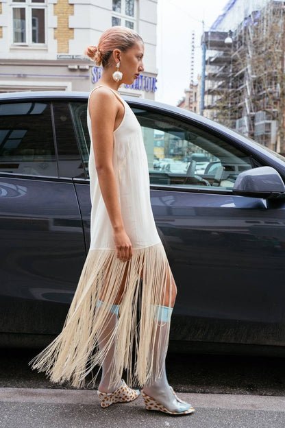 ML Tassel Lyocell-blend Fringe Slip Midi Dress