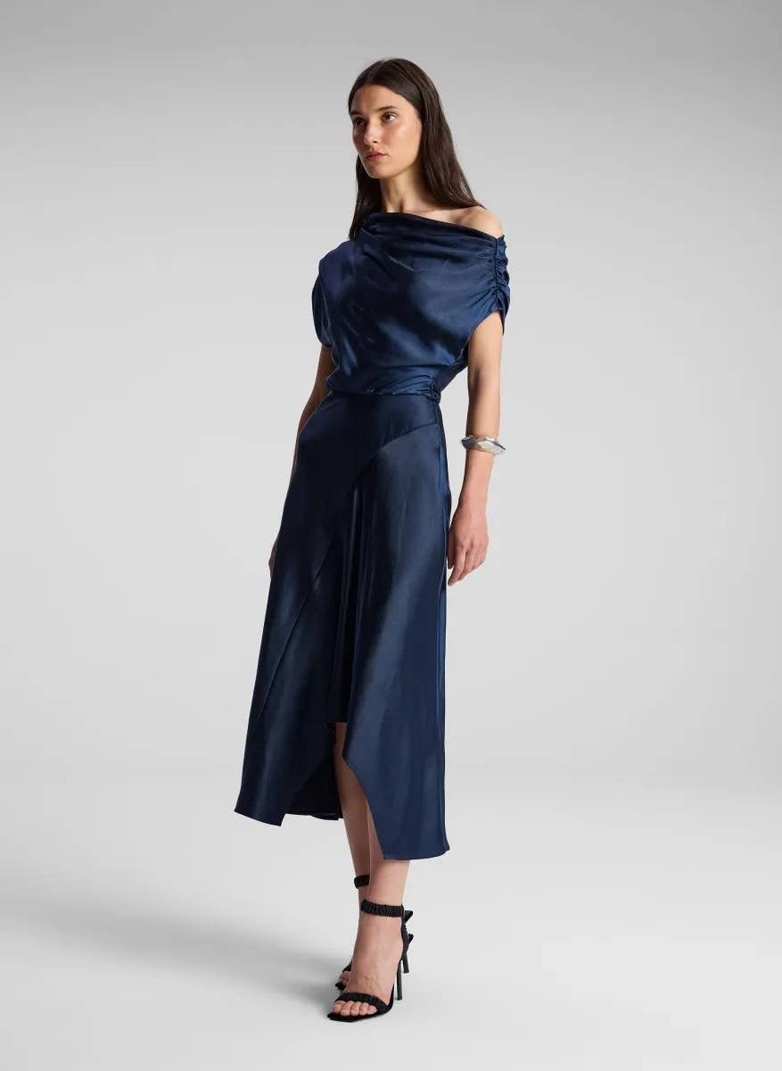 ALC Jasmine Ruched One Shoulder Satin Midi Dress