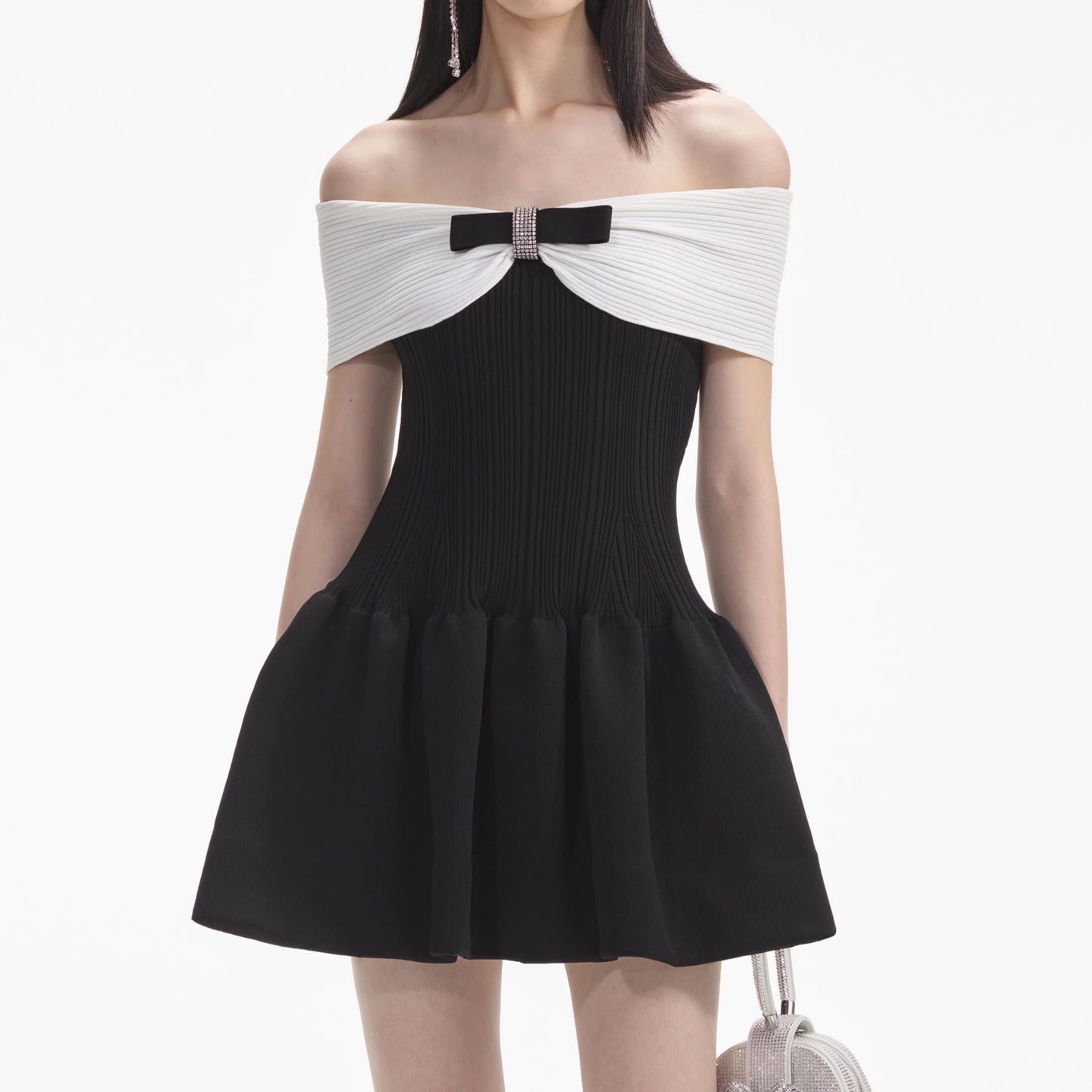 SP Black Knit Bow Mini Dress