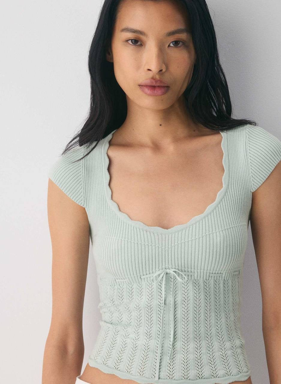 ARZ Soloist Wonder Yarn Viscose-blend Short Sleeve Sweater Top