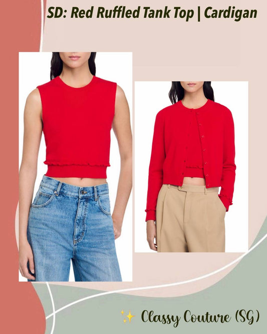 SD Emie Red Ruffled Tank Top | Emile Cardigan | Wool-Cashmere Set