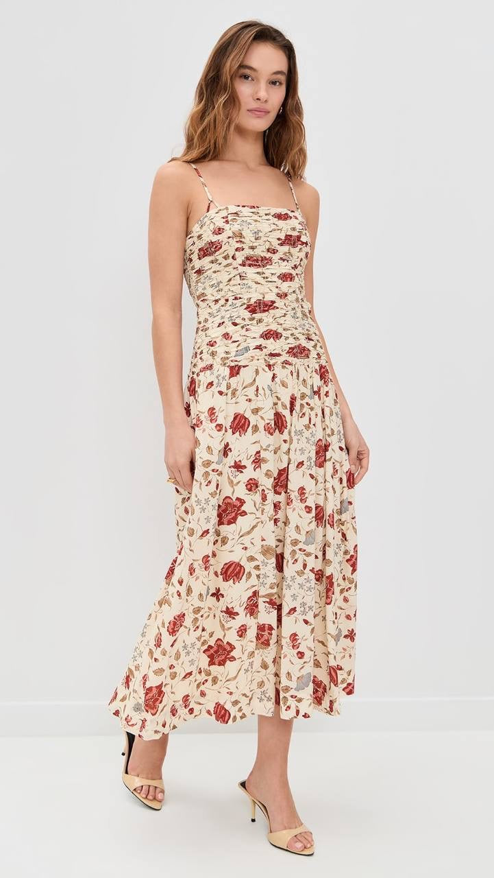 Ref Azure Cotton-viscose Shirred Drop Waist Midi Dress
