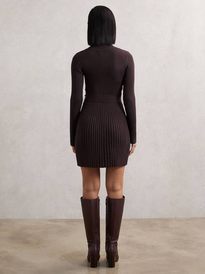 RS Vienna Rib-Knit Belted Half-Zip Flippy Dress