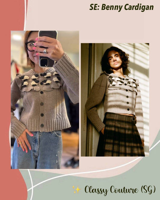 SE Benny Sheep-appliqué Ruffle Yoke Wool Cardigan