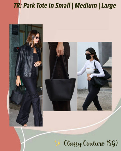3 Sizes! TR Black Grained Calfskin Park Tote Three Bag in Small | Medium | Large