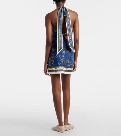 ALM Cove Printed Halterneck Linen Mini Dress