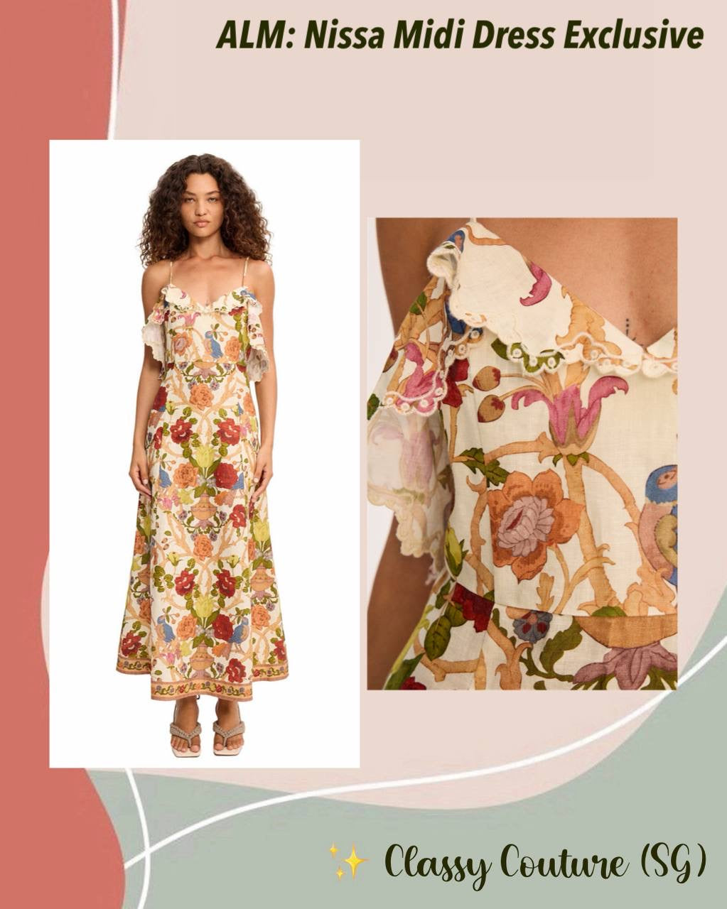 ALM Nissa Ruffle Linen Strappy Midi Dress