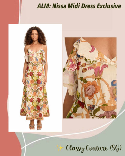 ALM Nissa Ruffle Linen Strappy Midi Dress