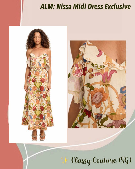 ALM Nissa Ruffle Linen Strappy Midi Dress