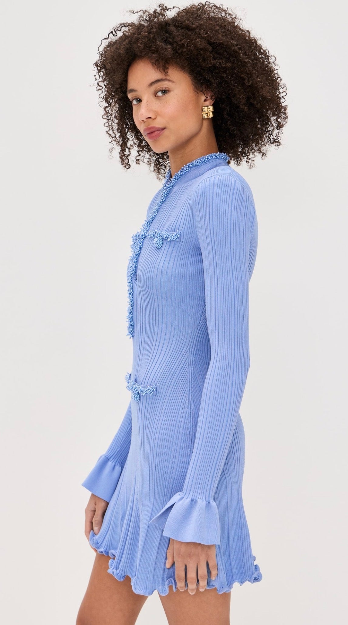 SP Blue Pearl Trim Knit Mini Dress