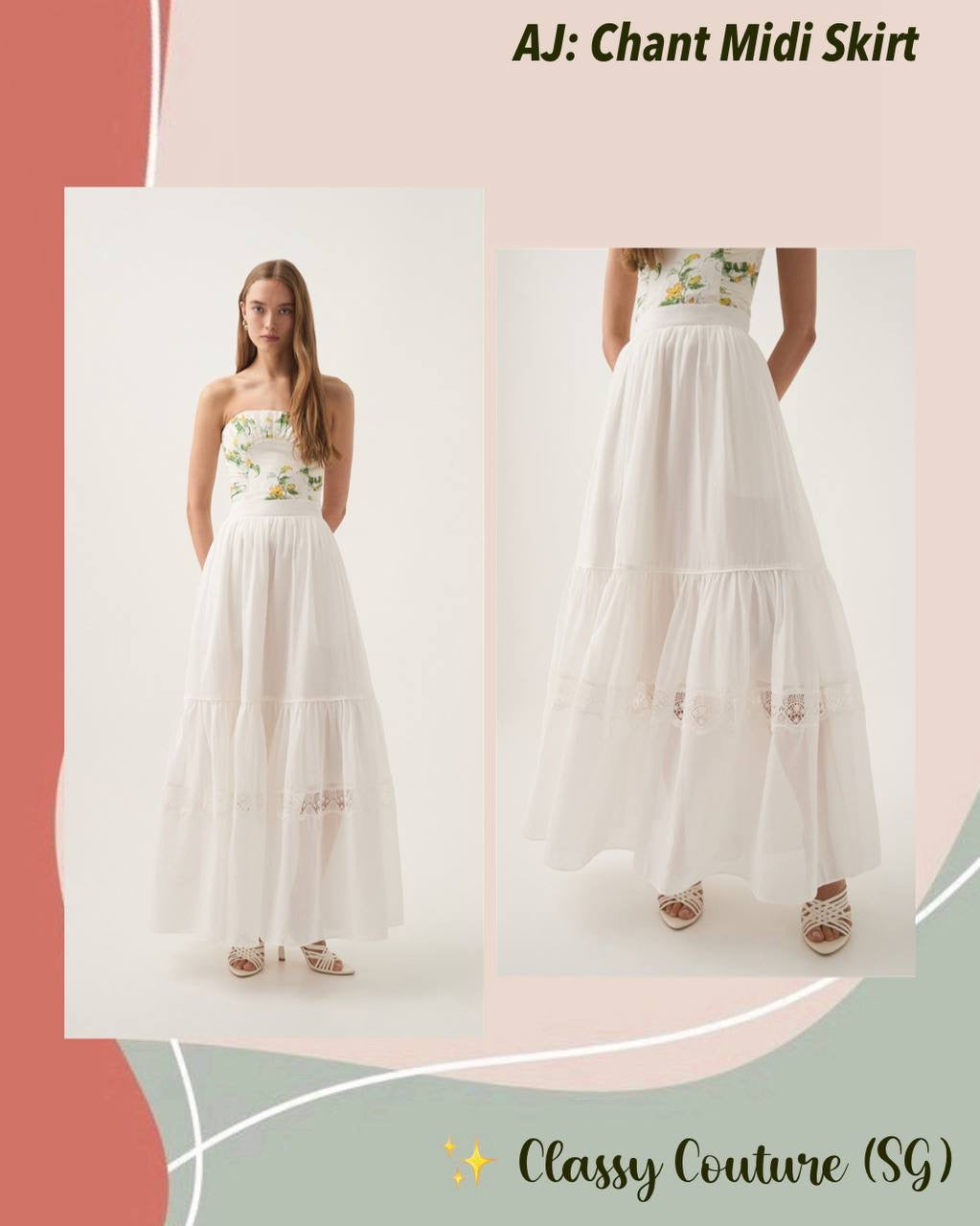 AJ Chant Cotton Lace-panel Midi Maxi Skirt