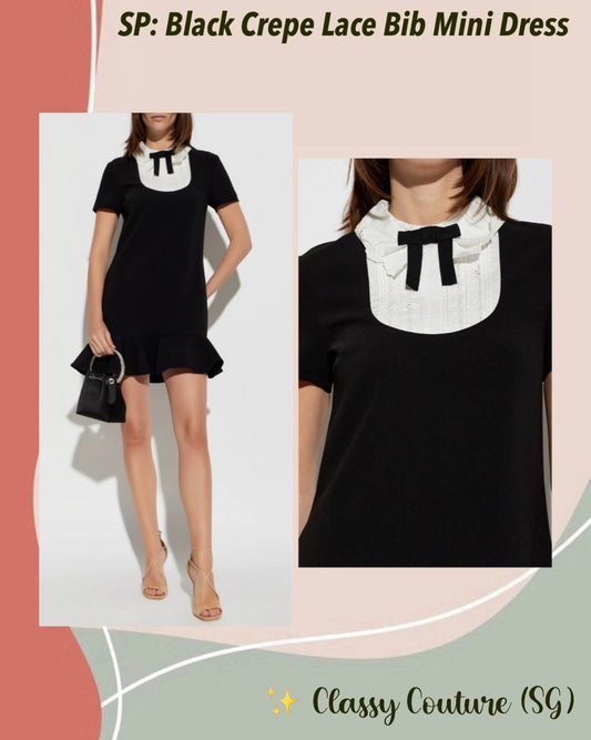 SP Black Crepe Lace Bib Mini Dress