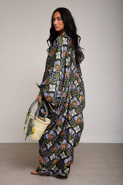 ALM Cece Floral Silk-twill Kaftan Midi Maxi Dress