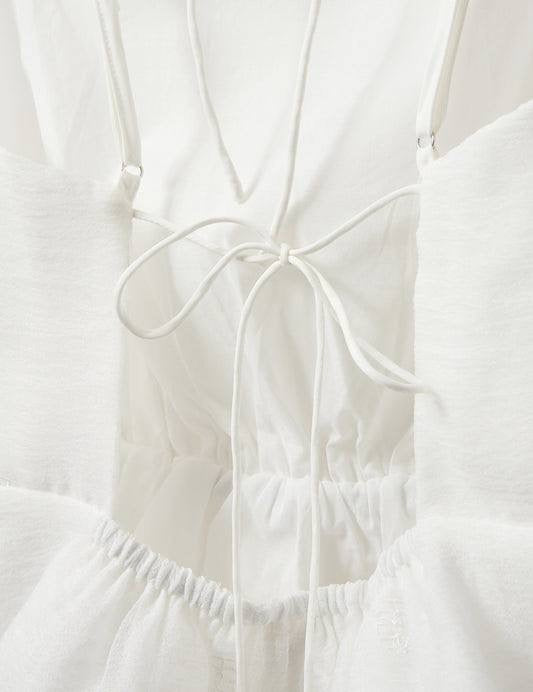 Thetis Halter Tie-back Peplum Top | Maxi Dress Gown in White Chiffon