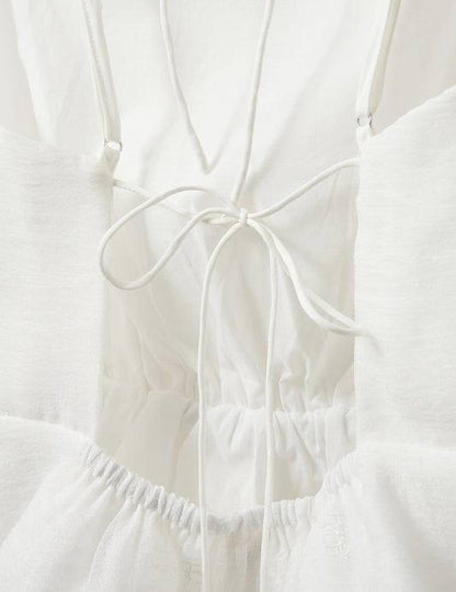Thetis Halter Tie-back Peplum Top | Maxi Dress Gown in White Chiffon