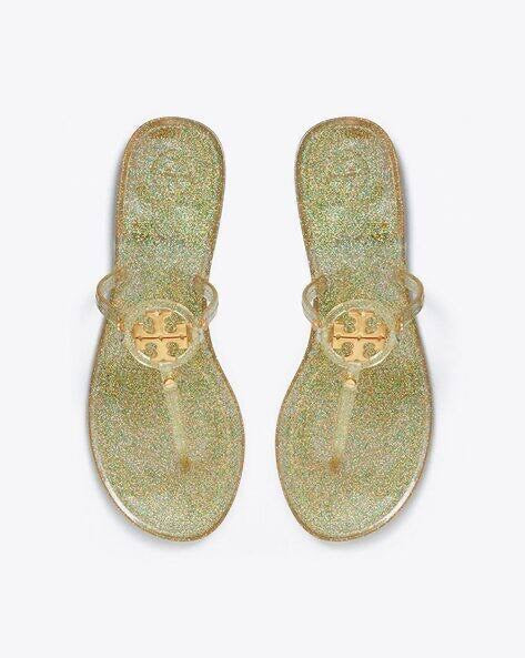 TB Mini Miller Flat Thong Flip Flops Clear Jelly Sandals in Glitter & Transparent