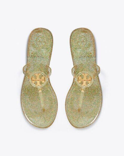 TB Mini Miller Flat Thong Flip Flops Clear Jelly Sandals in Glitter & Transparent