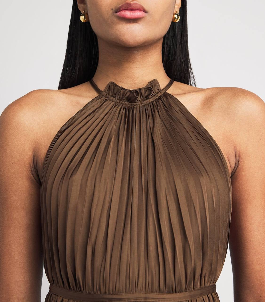 MJ Pleated Halter Neck Midi Dress