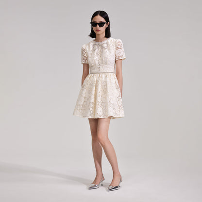 SP Cream Cord Lace Bow Mini | Midi Dress