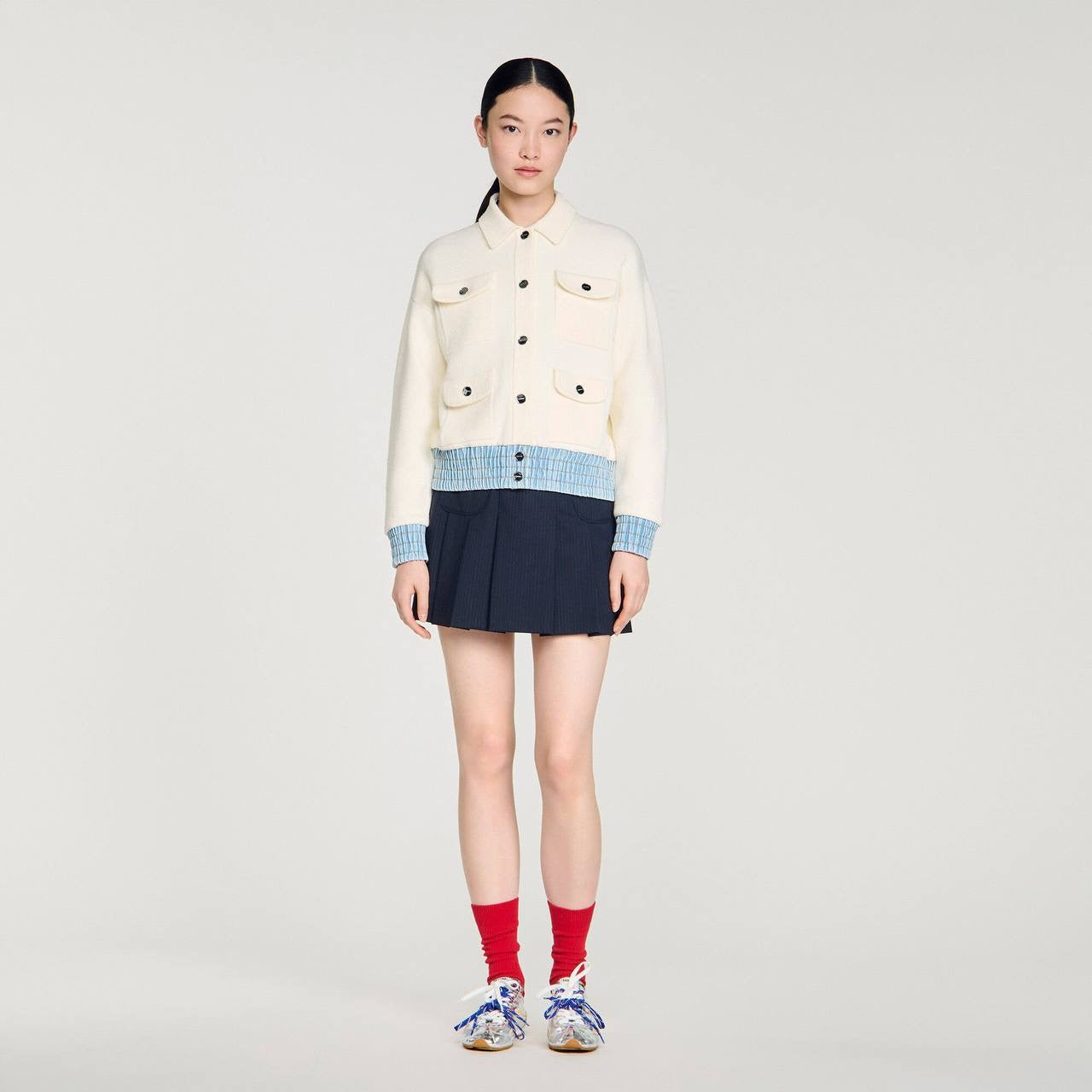 SD Bouclé Denim-Trim Cardigan Jacket