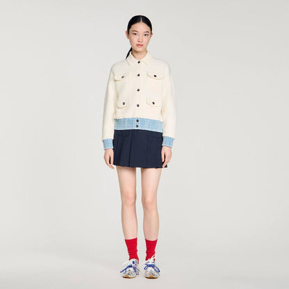 SD Bouclé Denim-Trim Cardigan Jacket