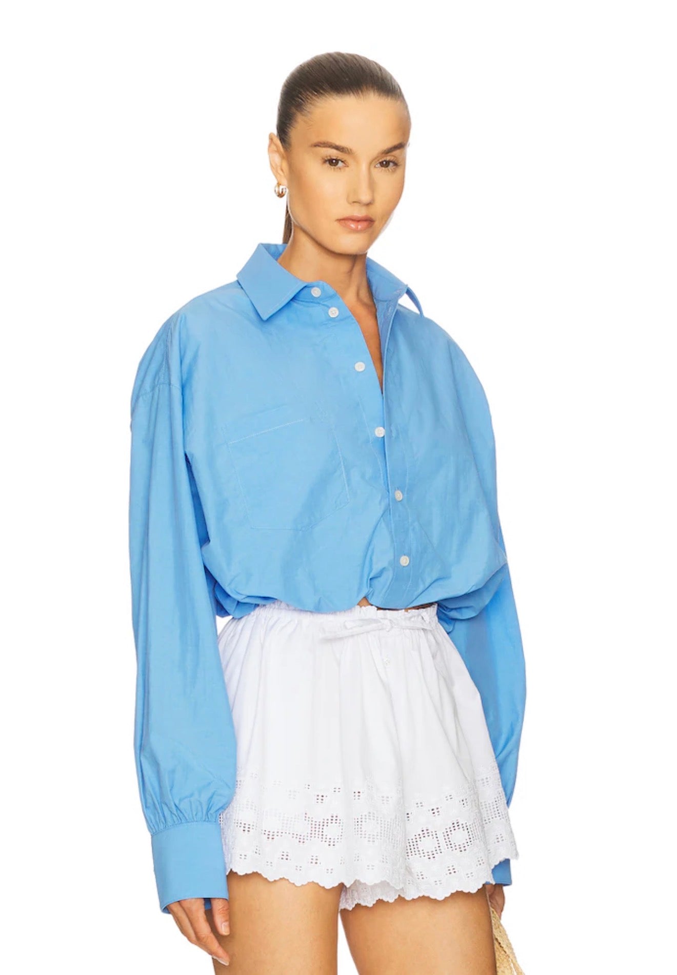 HS The Summer White Overshirt Oversized Shirtdress Shirt | White Shorts w Vintage Swiss Embroidery | Cotton Set