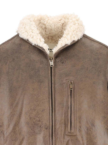 IM Evina Faux-Leather Shearling trimmed Jacket / Short Coat