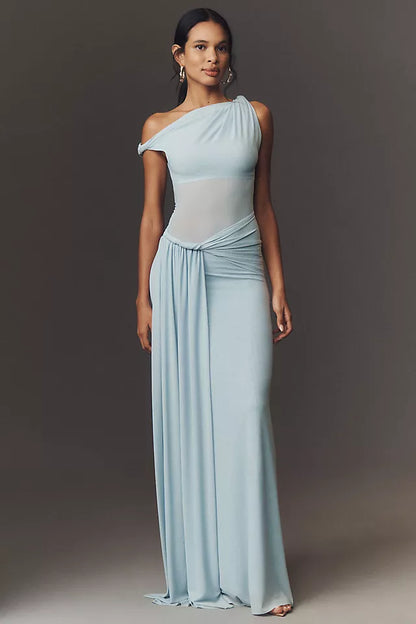 5 Colors! MS Sisal Asymmetric Mesh Maxi Dress