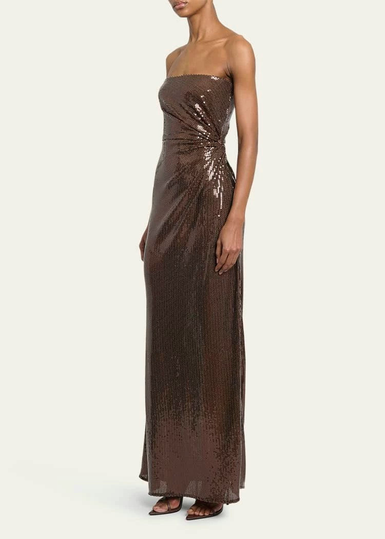 AP Sequined Gathered Strapless Gown Maxi Dress