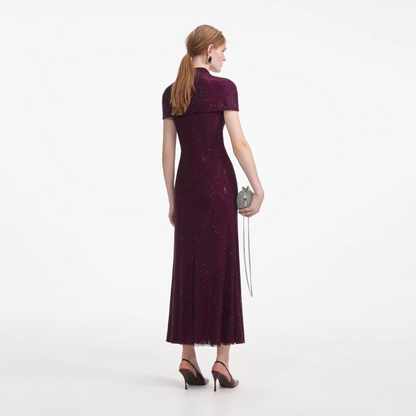 SP Burgundy | Slate Rhinestone Mesh Cut Out Midi Dress