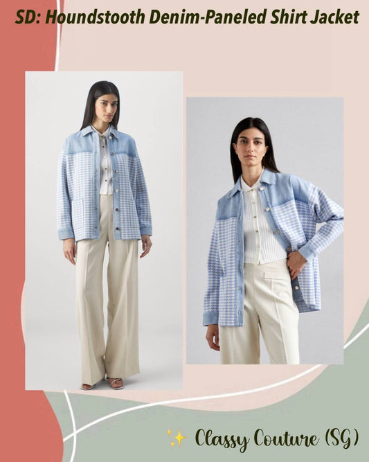 SD Houndstooth Denim-Paneled Shirt Jacket