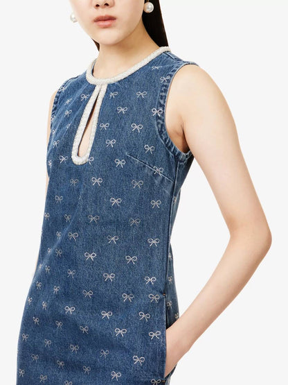 SP Denim Diamante Bow Sequin Keyhole Shift Mini Dress