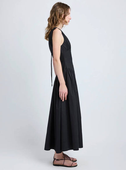 PS Clayton Cotton Poplin V Neck Drop Waist Midi Dress