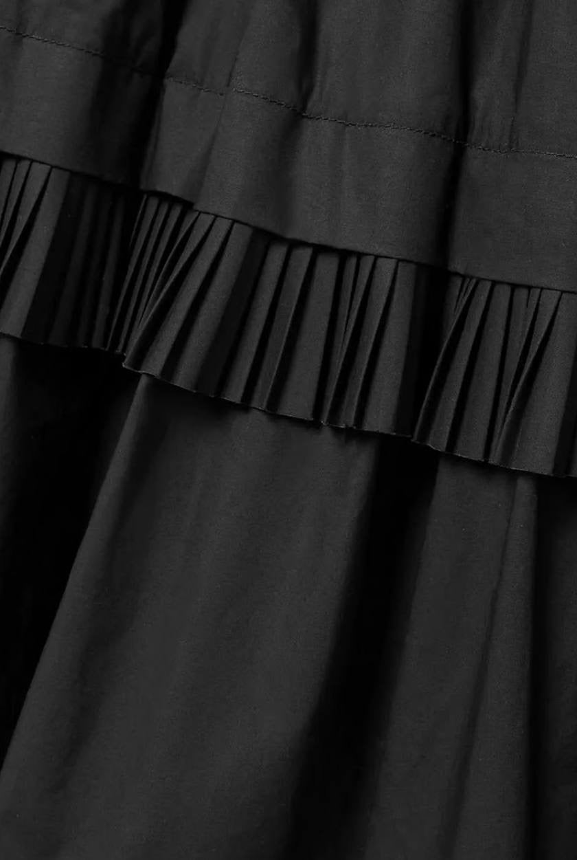 UJ Elsie Ruffle Sleeve Cotton Midi Dress in Noir Black