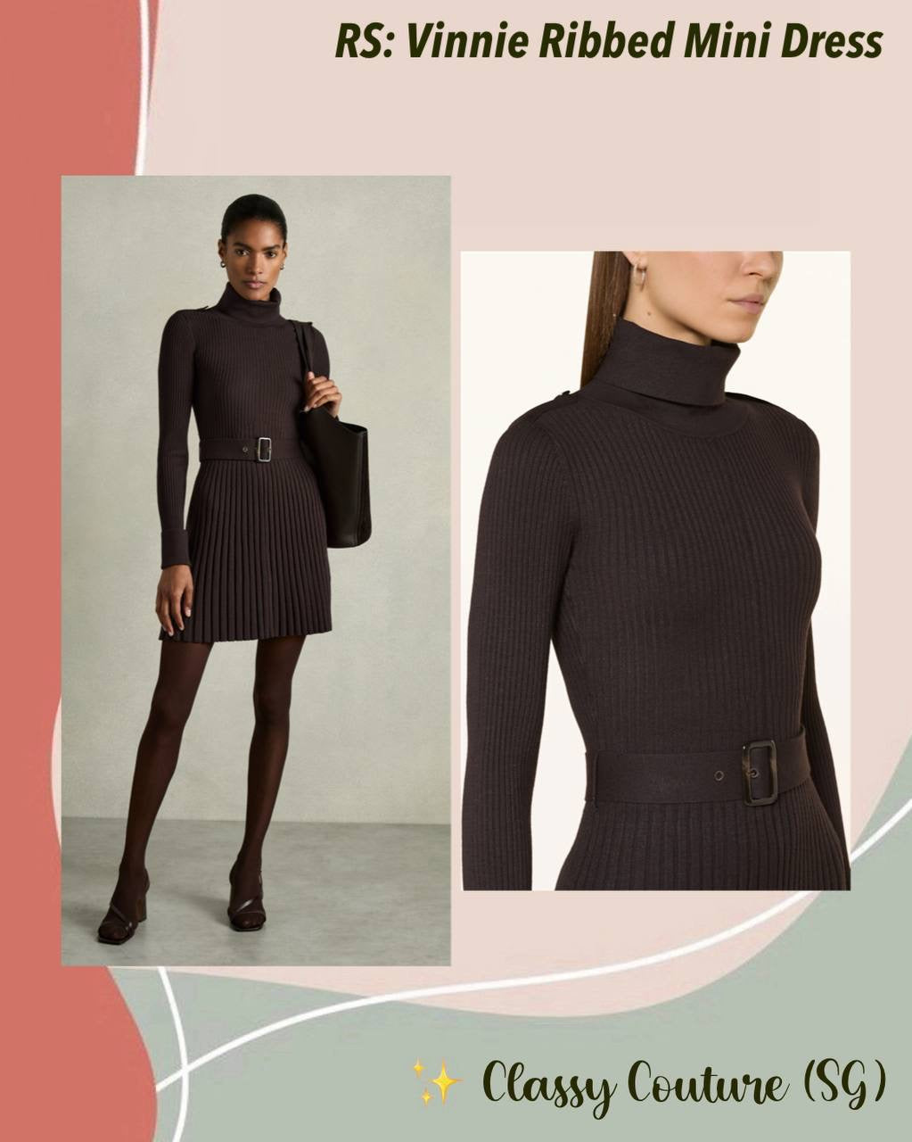 RS Vinnie Viscose-blend Rolled Neck Ribbed Mini Dress