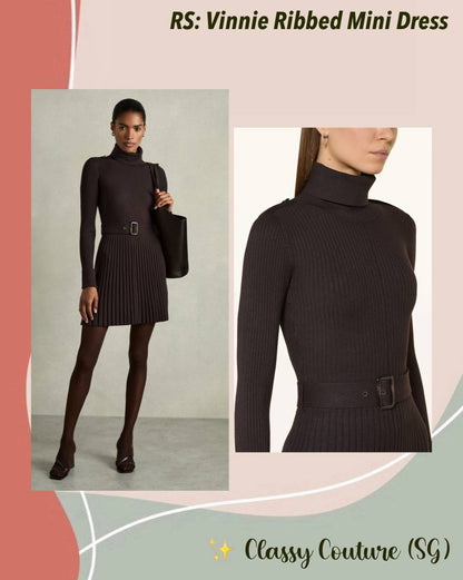RS Vinnie Viscose-blend Rolled Neck Ribbed Mini Dress