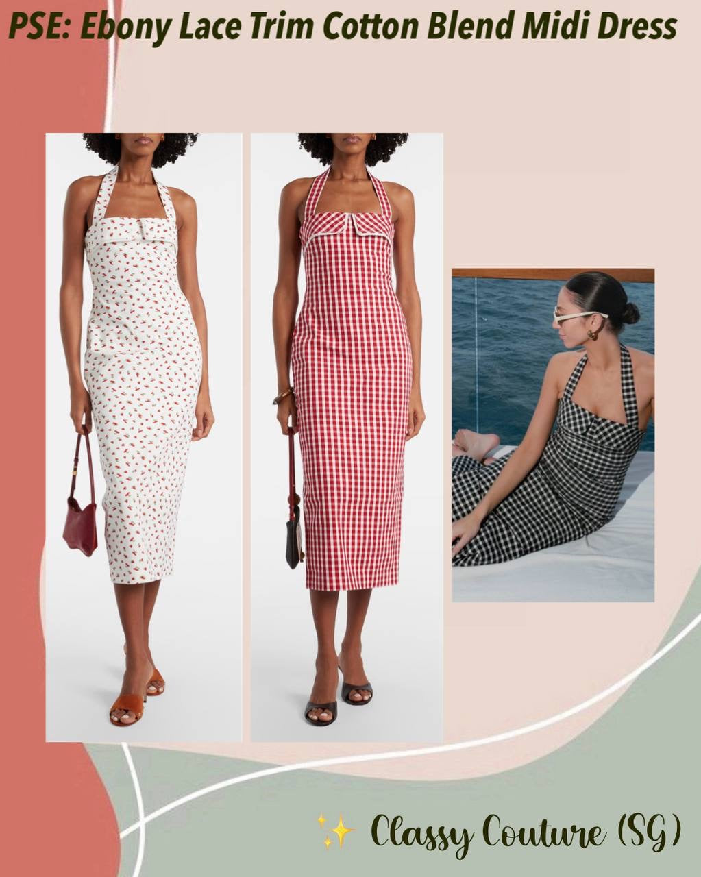 3 Colors! PSE Chiara & Ebony Cotton-blend Halter Bandeau Midi Dress