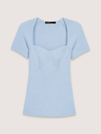 MJ Moka Rib Knit Sweetheart Shirt Top