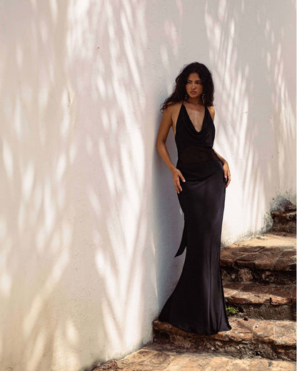 RB Orchid Cowl Halter Viscose Maxi Dress
