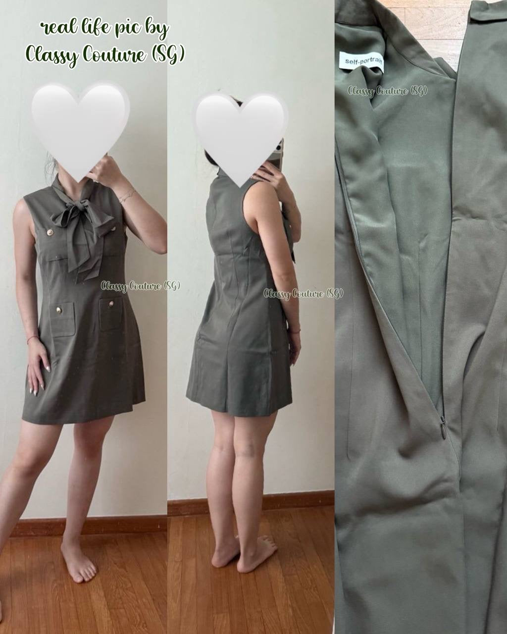 SP Khaki Twill Pussybow Shift Mini Dress