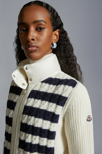 MC Padded Striped Wool Zip Up Cardigan (Partially Down-filled)