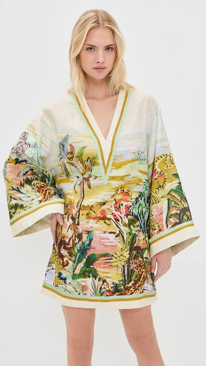 ALM Tropical Linen Shift Mini Dress