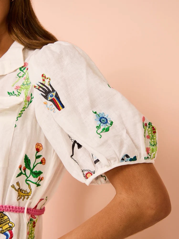 ALM Atticus Embroidered Shirtdress | Linen Midi Dress