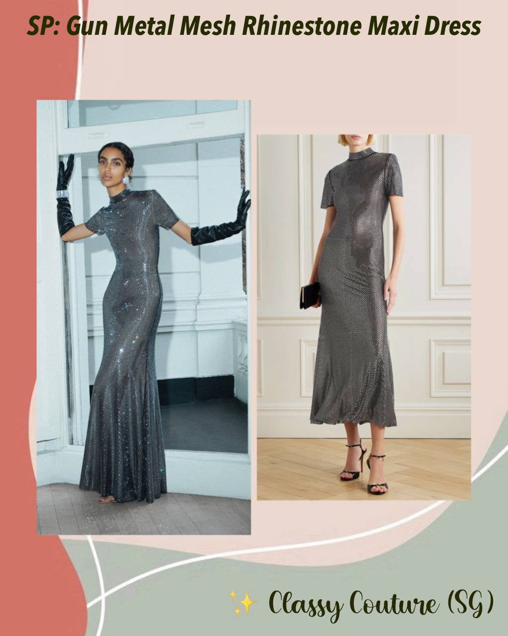 SP Gun Metal Mesh Rhinestone Maxi Dress