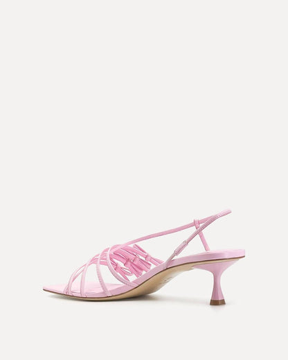 SA Jamie 50 Sandals Kitten Heel with Ribbon Bow Straps in Lambskin Leather