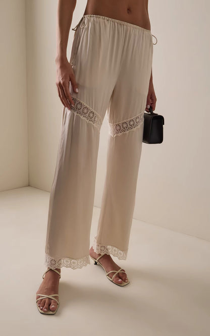 Cata Lace-Trimmed Silk Cape Top | Wide Leg Pants | Set